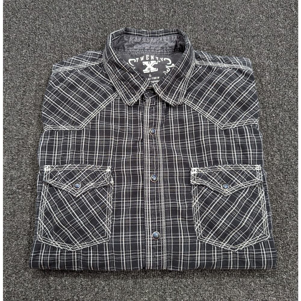 Twenty X 20X Men's Pearl Snap Western Shirt Long Sleeve Black Striped Size Large